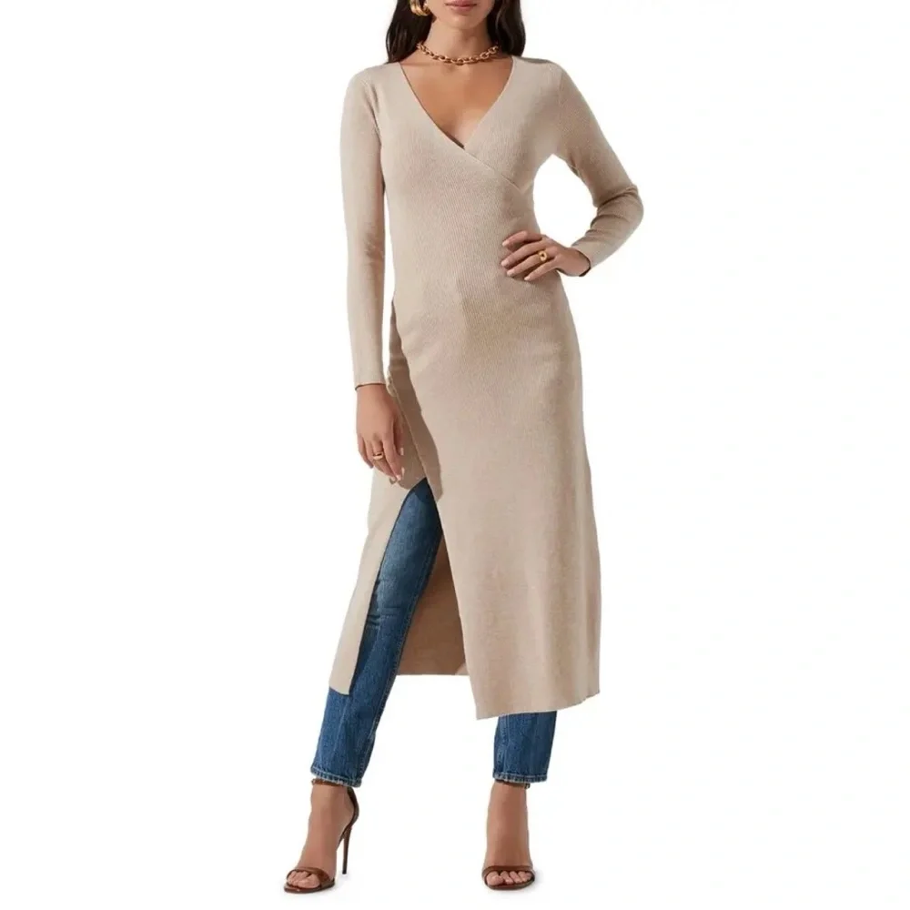 ASTR Elegant Beige Midi Dress - Picture 1 of 8